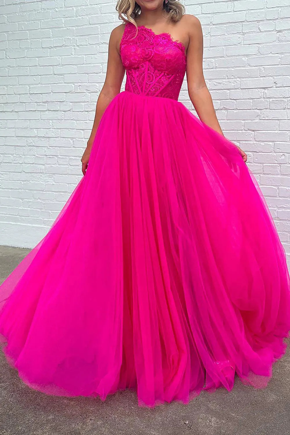 A Line One Shoulder Corset Prom Dress with Split Front