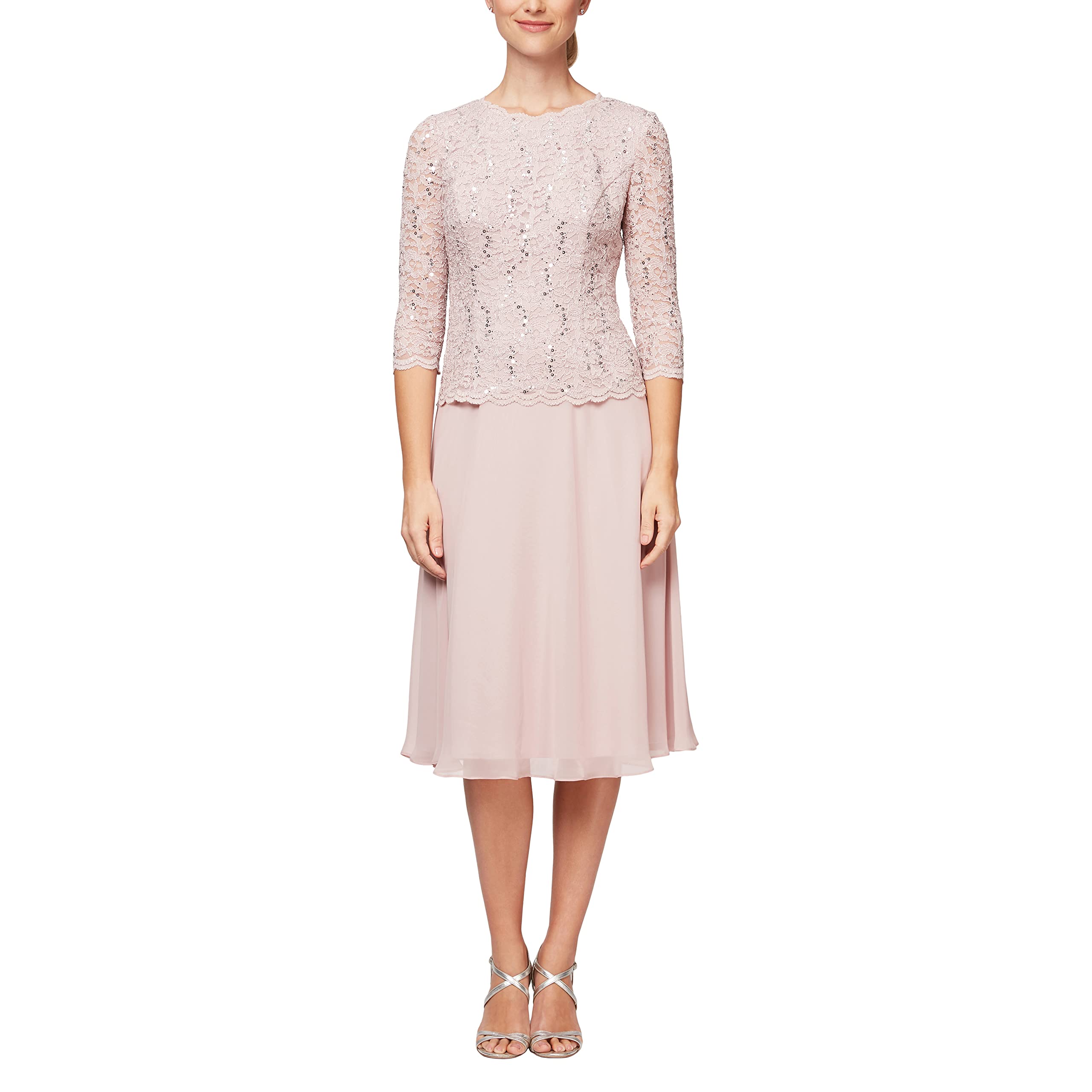 A-line Crew Neck Sequin Tea Length 3/4 Sleeve formal dresses Bridesmaid Dresses evening gown Prom Dress