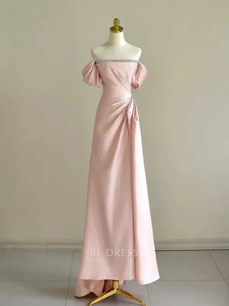 Mermaid Off Shoulder Beads Pink Pretty Long formal dresses Bridesmaid Dresses evening gown Prom Dress