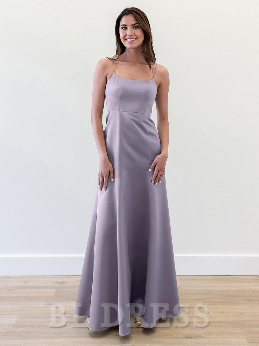 A-Line Floor-Length Zipper Satin formal dresses Bridesmaid Dresses evening gown Prom Dress