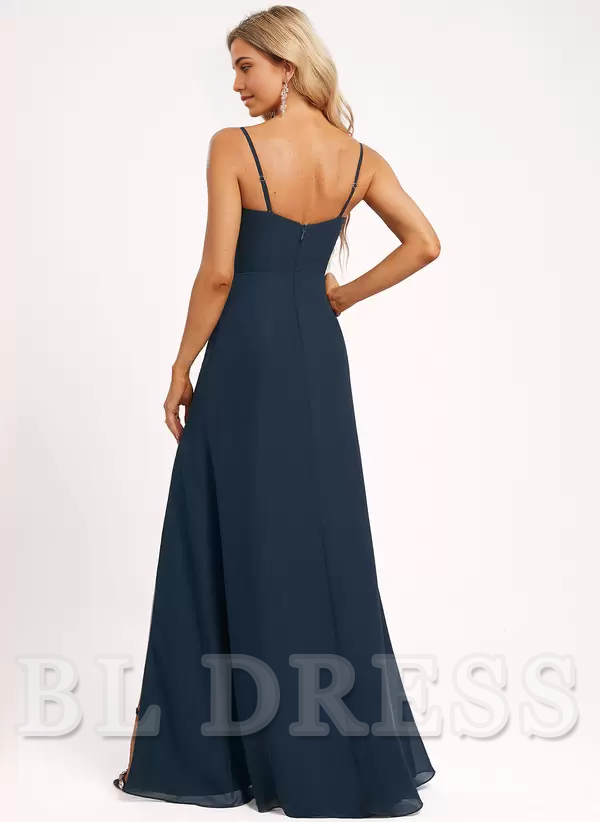 Plus size Sheath Spaghetti Straps Chiffon Floor-Length formal dresses Bridesmaid Dresses evening gown Prom Dress