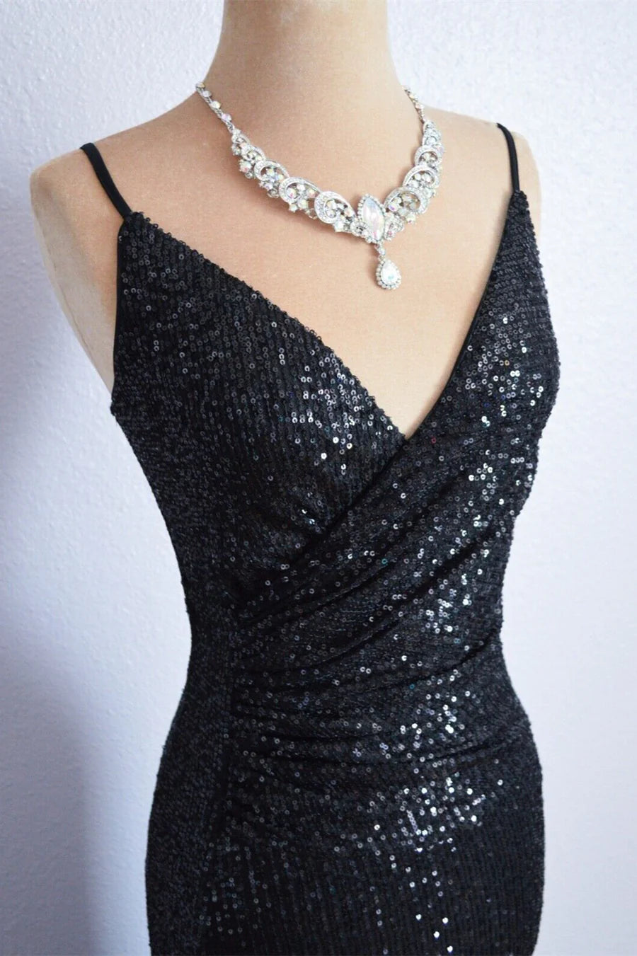 Mermaid Spaghetti Strap Sequins Long Prom Dresses Formal Dress