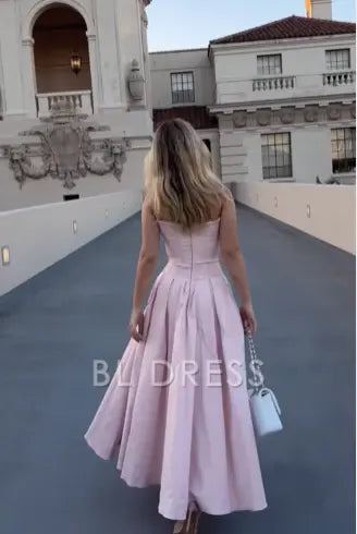 A Line Elegant Pink Strapless Long formal dresses Bridesmaid Dresses evening gown Prom Dress