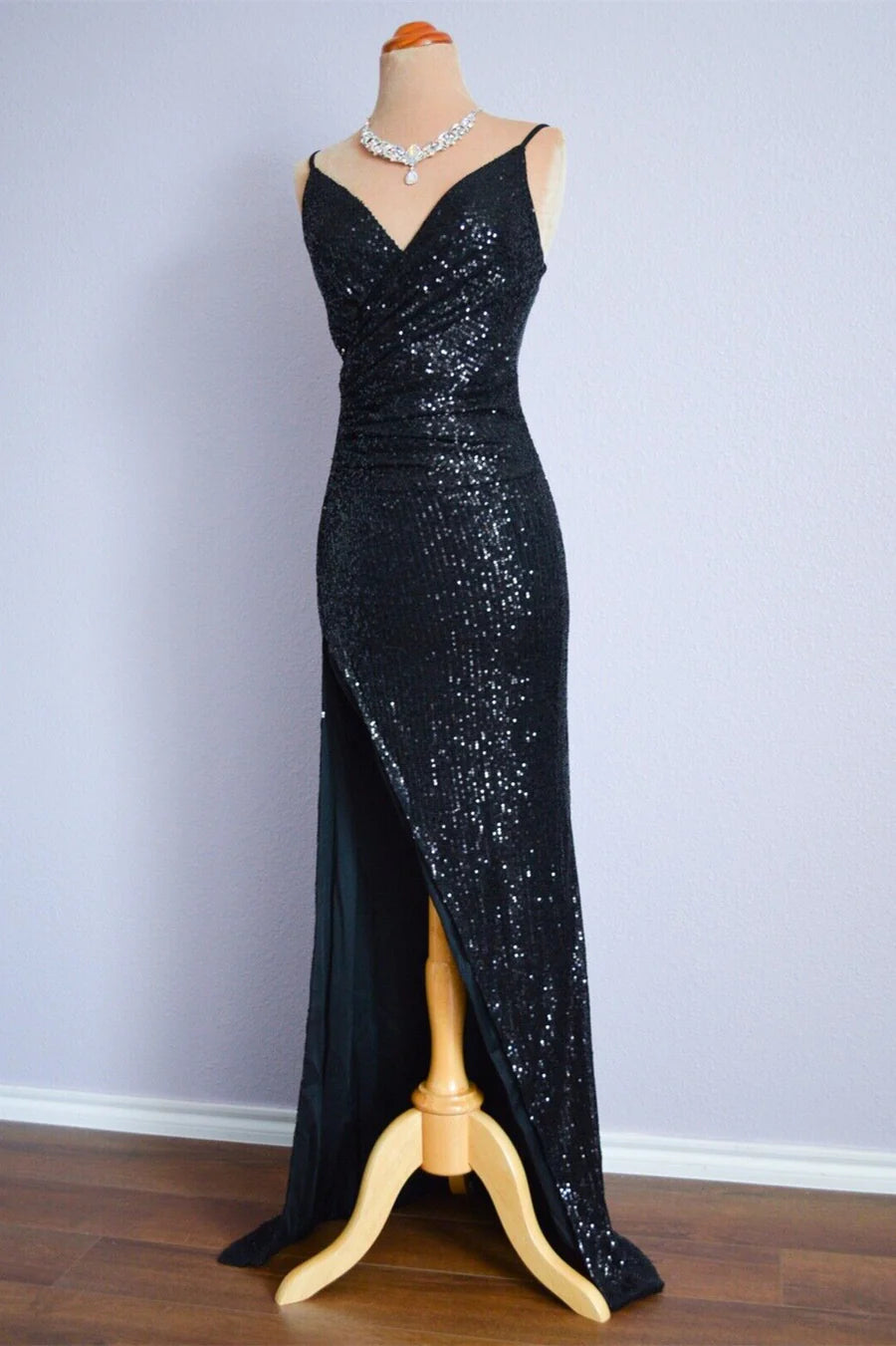 Mermaid Spaghetti Strap Sequins Long Prom Dresses Formal Dress