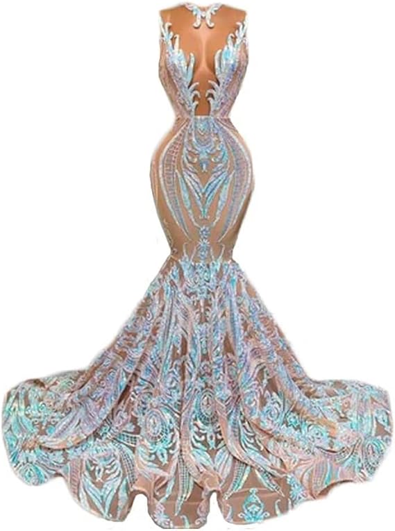 Seuqin Mermaid Prom Dresses for Women Long Lace Appliques Pageant Celebrity Evening Formal Party Gowns