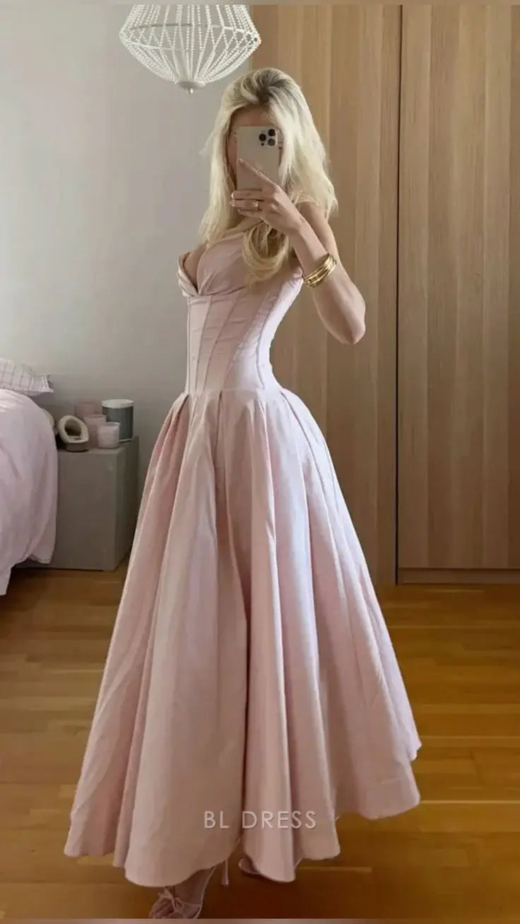 A Line Elegant Pink Strapless Long formal dresses Bridesmaid Dresses evening gown Prom Dress