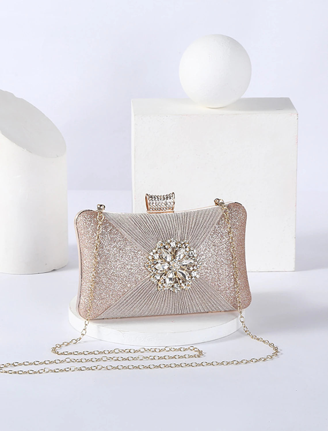 Women's Clutch Evening Bag PU Leather for Evening Bridal Wedding Party with Rhinestone Crystals Chain Large Capacity Lightweight Durable in Solid Color