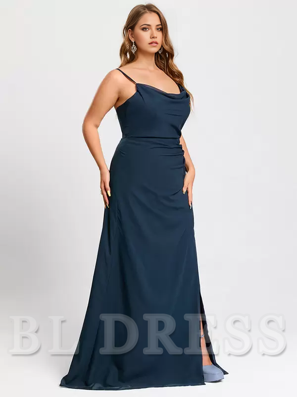 Plus size Sheath Spaghetti Straps Chiffon Floor-Length formal dresses Bridesmaid Dresses evening gown Prom Dress