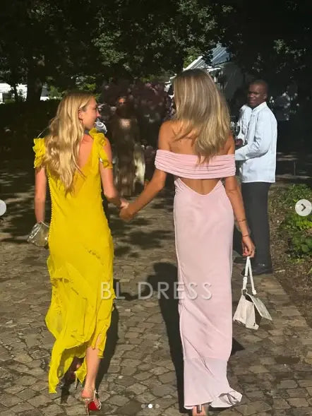 Sheath Elegant Off The Shoulder Chiffon Pink formal dresses Bridesmaid Dresses evening gown Prom Dress