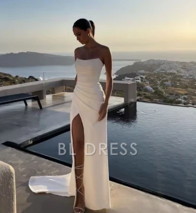 Mermaid Elegant Strapless White formal dresses Bridesmaid Dresses evening gown Prom Dress