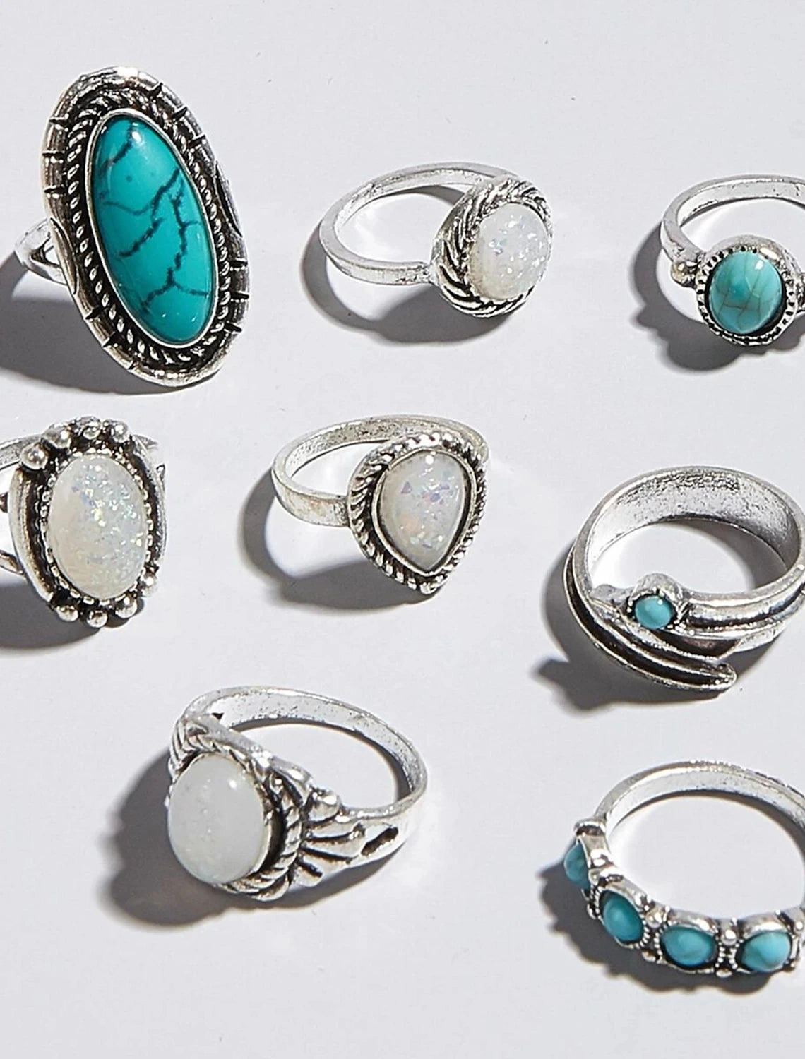 8pcs Ring Set Retro Stylish Artistic Simple Classic Sweet Earrings Jewelry Silver For Halloween Anniversary Gift Sports Prom 1 set