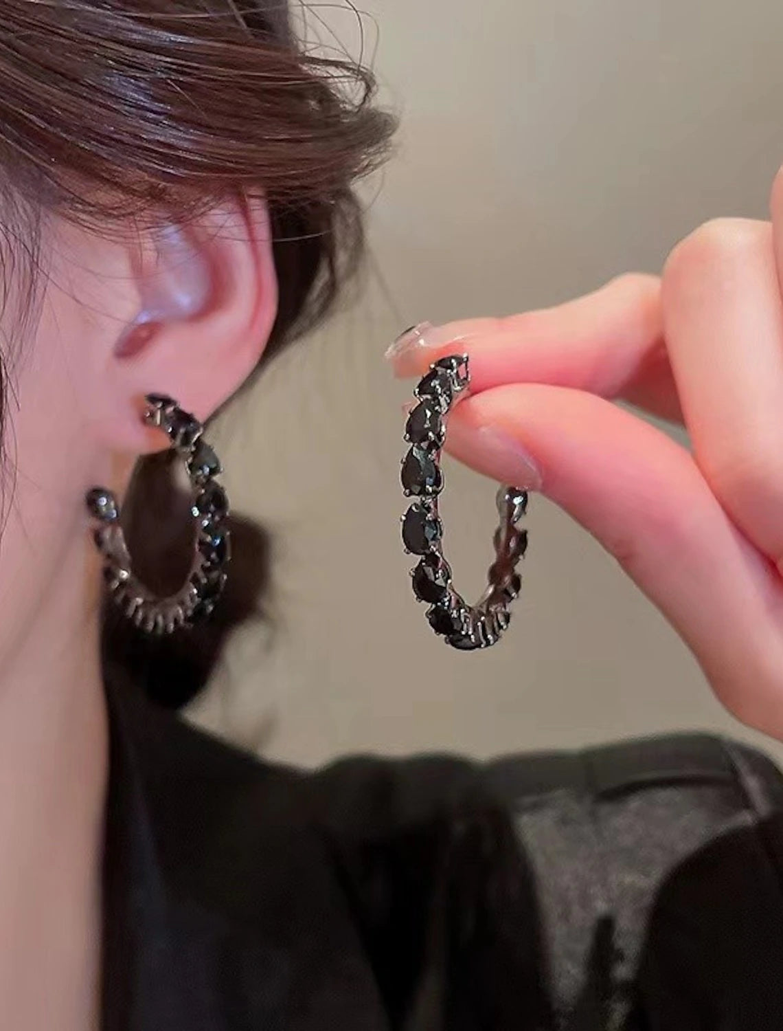 Women's Zircon Hoop Earrings Classic Precious Cute Stylish Silver Earrings Jewelry Black / White For Gift Festival 1 Pair