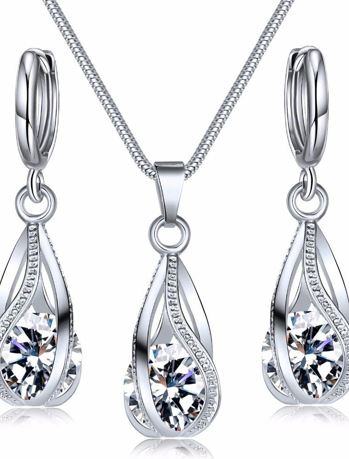 Bridal Jewelry Sets Two-piece Suit Zircon Crystal Rings 1 Necklace Women's Fashion Lovely Classic Precious irregular Jewelry Set For Wedding Party