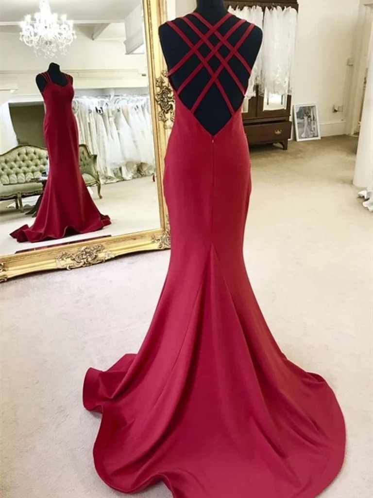Mermaid Elegant Sweetheart Neck Strappy Backless Sweep Train Prom Dresses