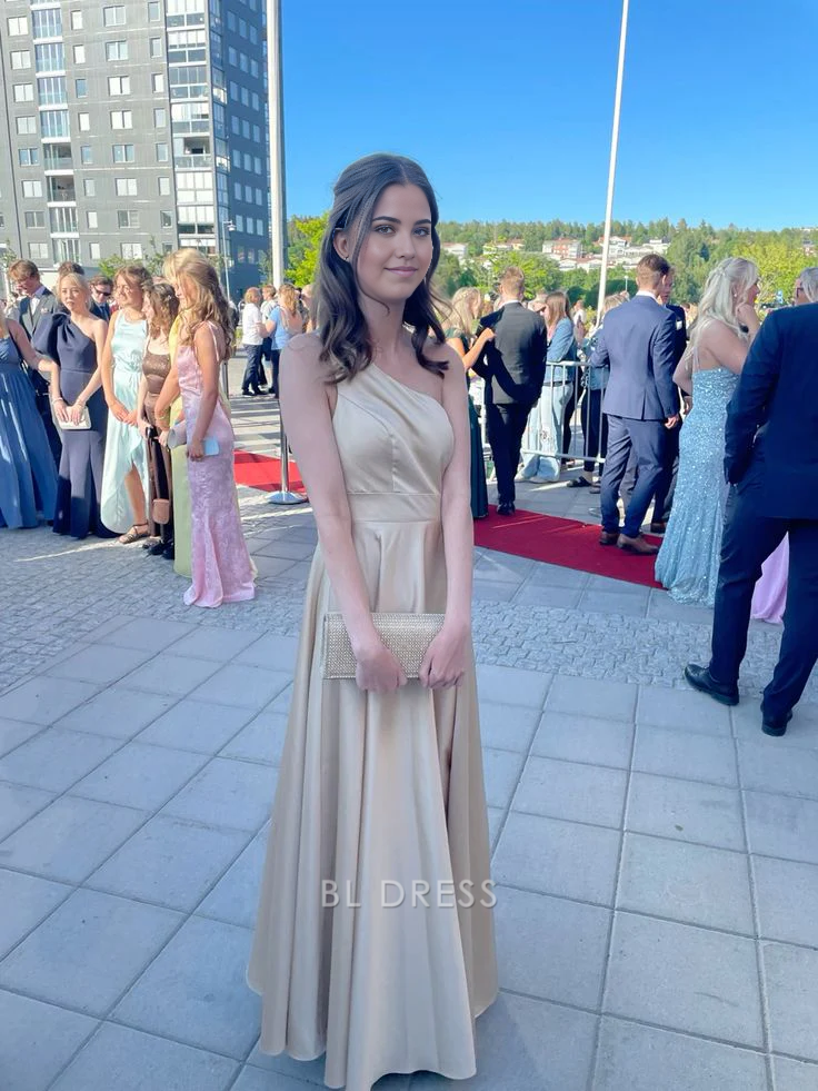 A Line One Shoulder Long formal dresses Bridesmaid Dresses evening gown Prom Dress