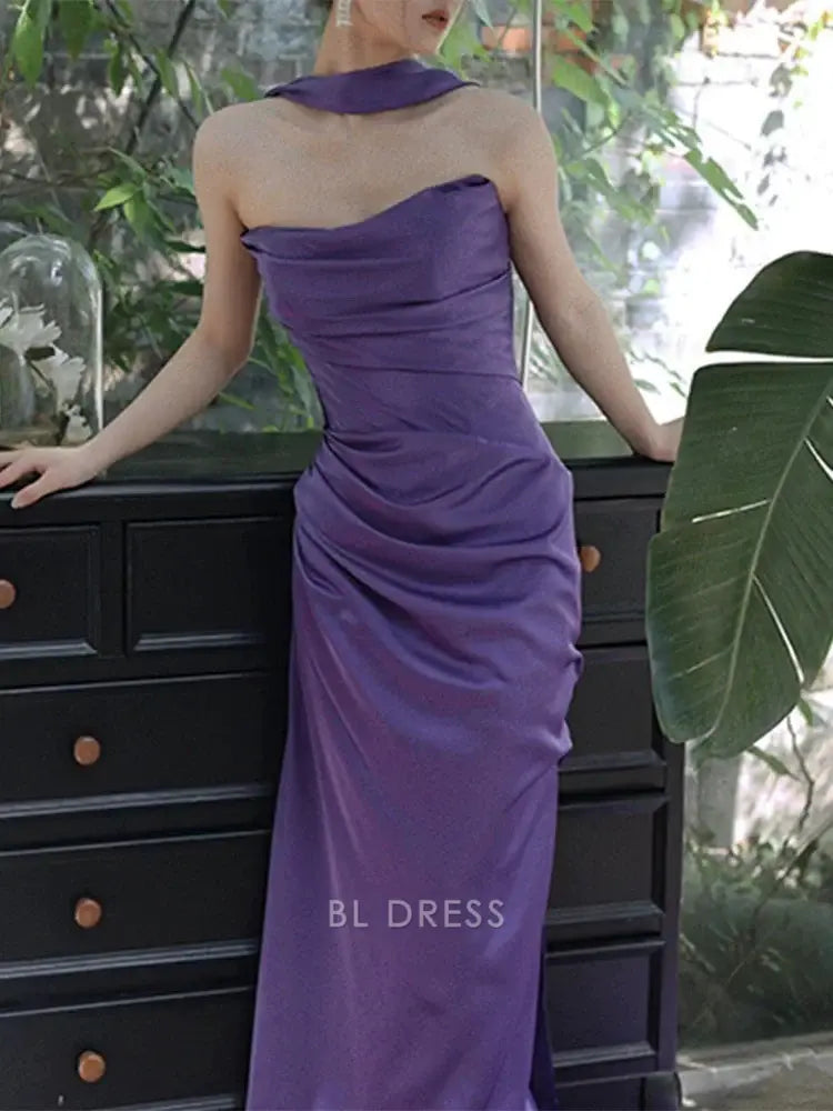 Sheath Strapless Purple Long formal dresses Bridesmaid Dresses evening gown Prom Dress