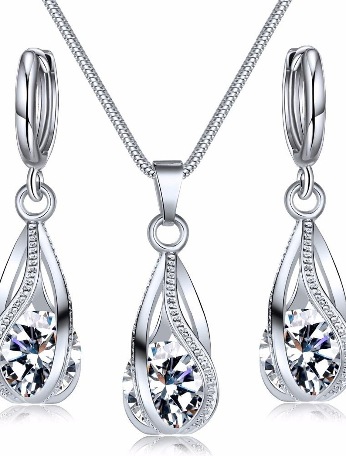 Bridal Jewelry Sets Two-piece Suit Zircon Crystal Rings 1 Necklace Women's Fashion Lovely Classic Precious irregular Jewelry Set For Wedding Party