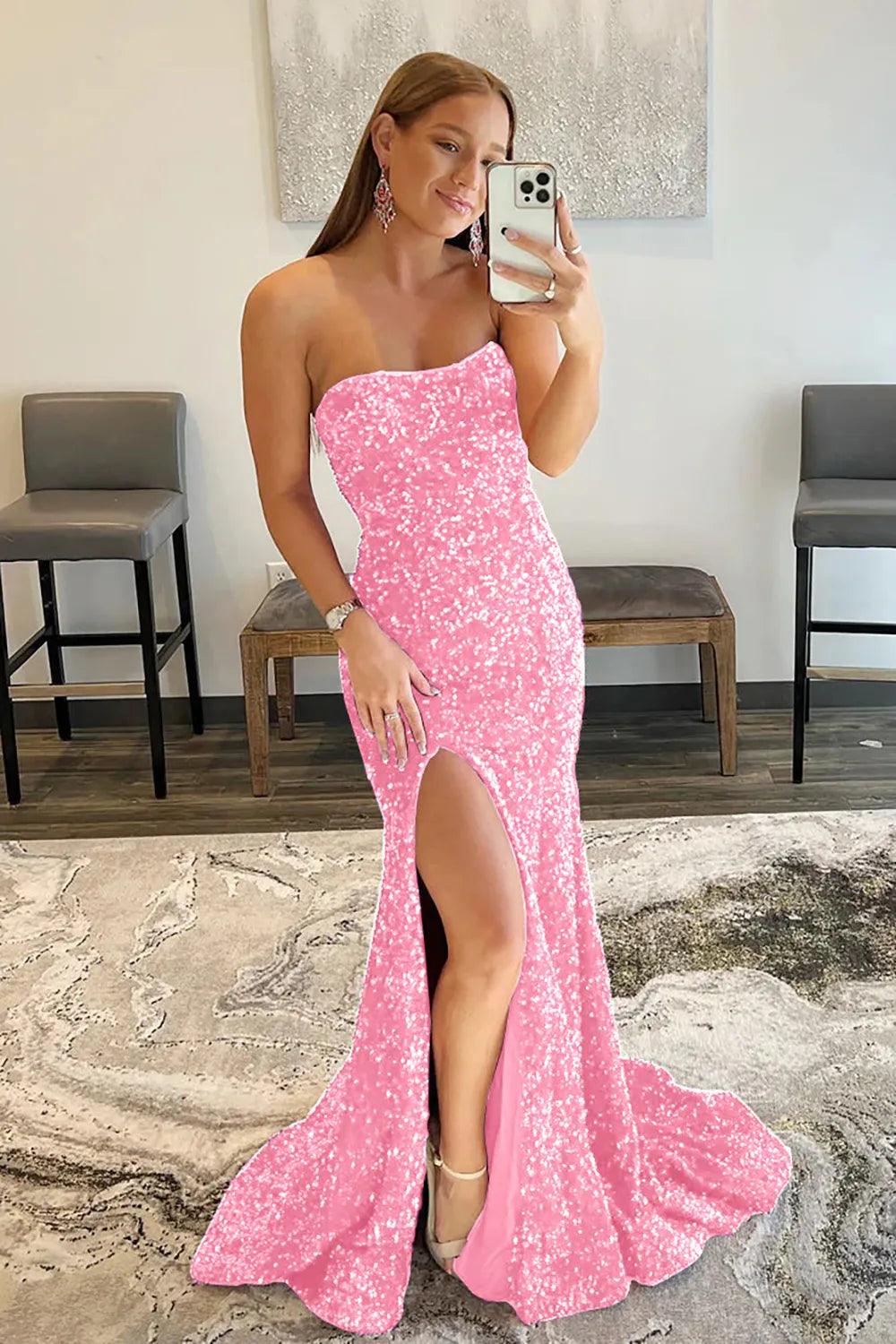 Mermaid Sequins Long Prom Dress with Slit