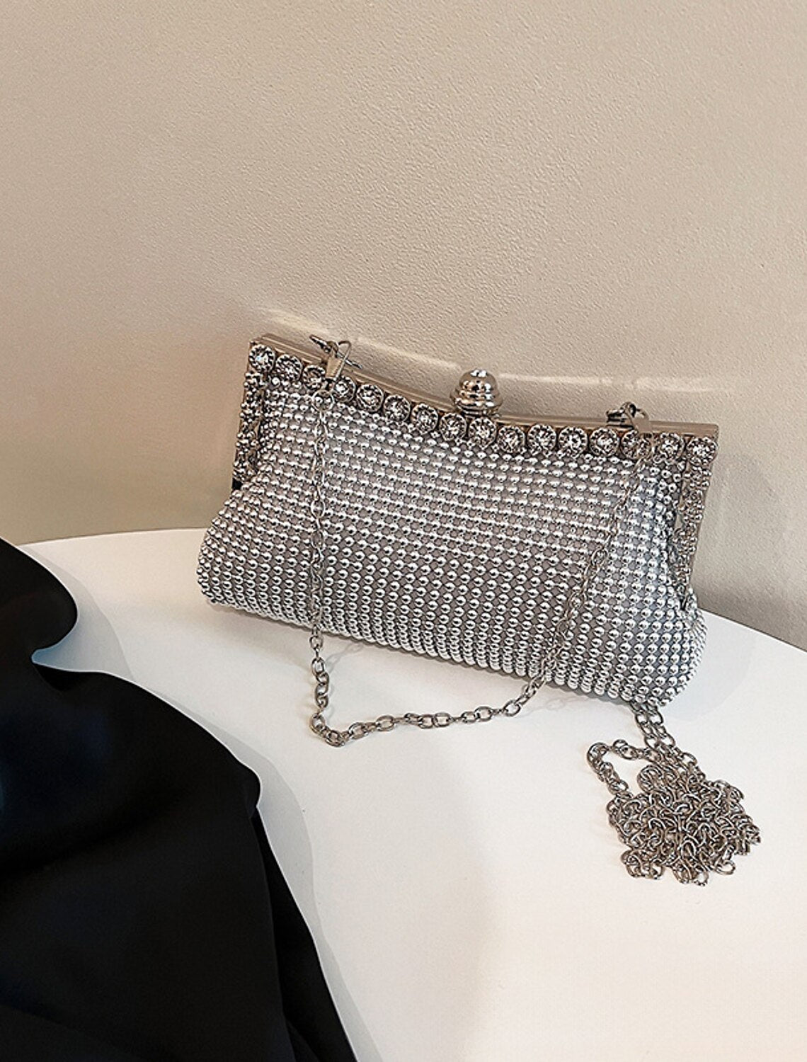 Clutch für Damen, Abendtasche, Polyester, für Partys, Brautpartys, Urlaub, Strasskette, großes Fassungsvermögen, leicht, langlebig