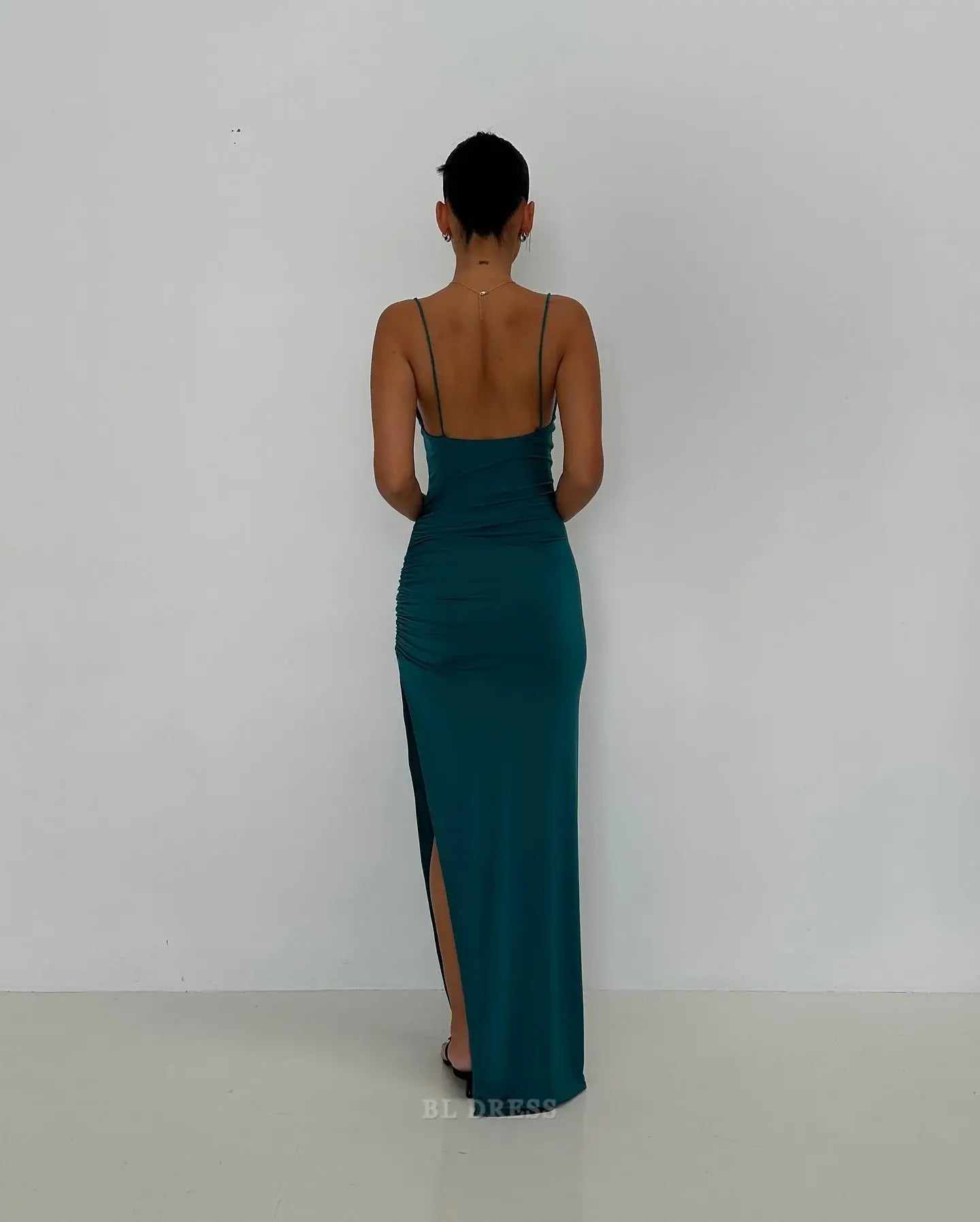 Sheath Spaghetti Straps Green Satin formal dresses Bridesmaid Dresses evening gown Prom Dress