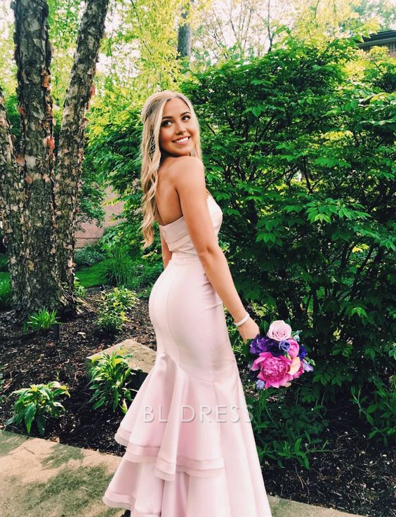 Mermaid Elegant Strapless Pink formal dresses Bridesmaid Dresses evening gown Prom Dress