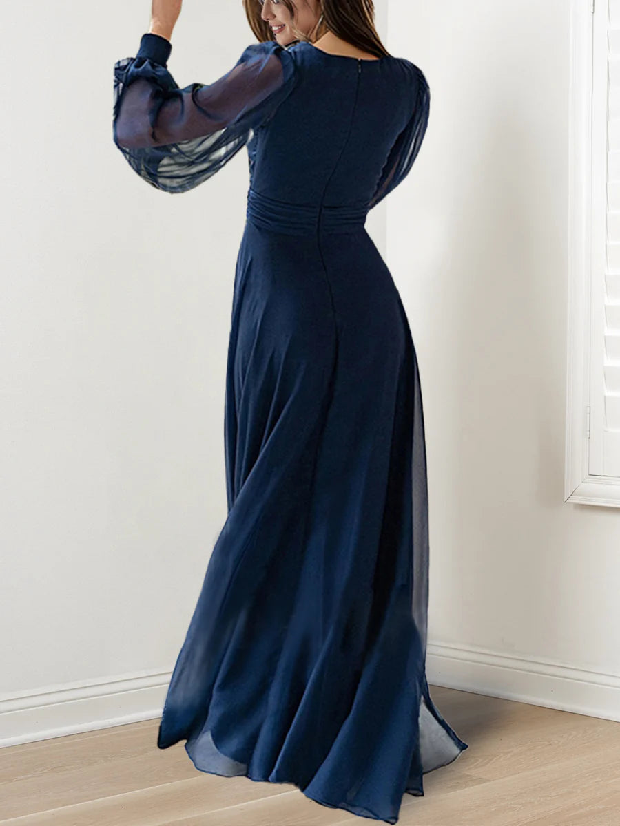 A-Line V Neck Long Sleeves Floor Length Mother Of The Bride Dresses