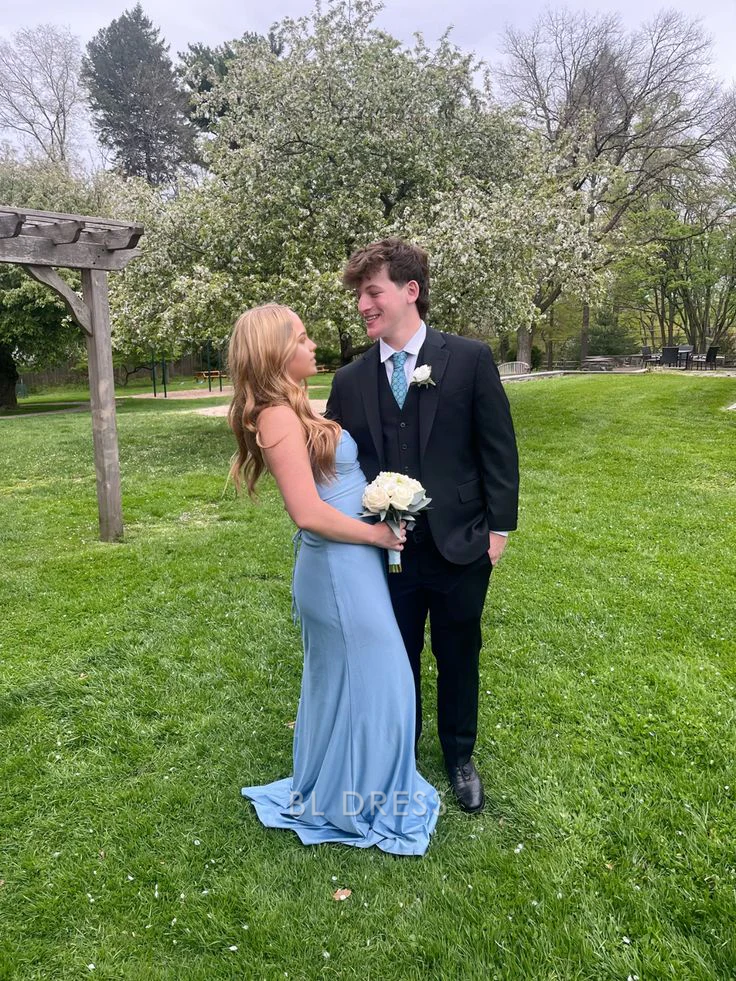 Mermaid Spaghetti Straps Blue Long formal dresses Bridesmaid Dresses evening gown Prom Dress