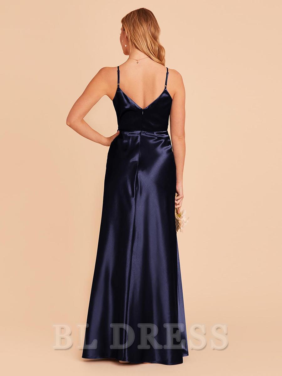 A-Line V-Neck Spaghetti Straps Floor-Length Backless Satin formal dresses Bridesmaid Dresses evening gown Prom Dress