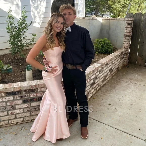Mermaid Elegant Strapless Pink formal dresses Bridesmaid Dresses evening gown Prom Dress