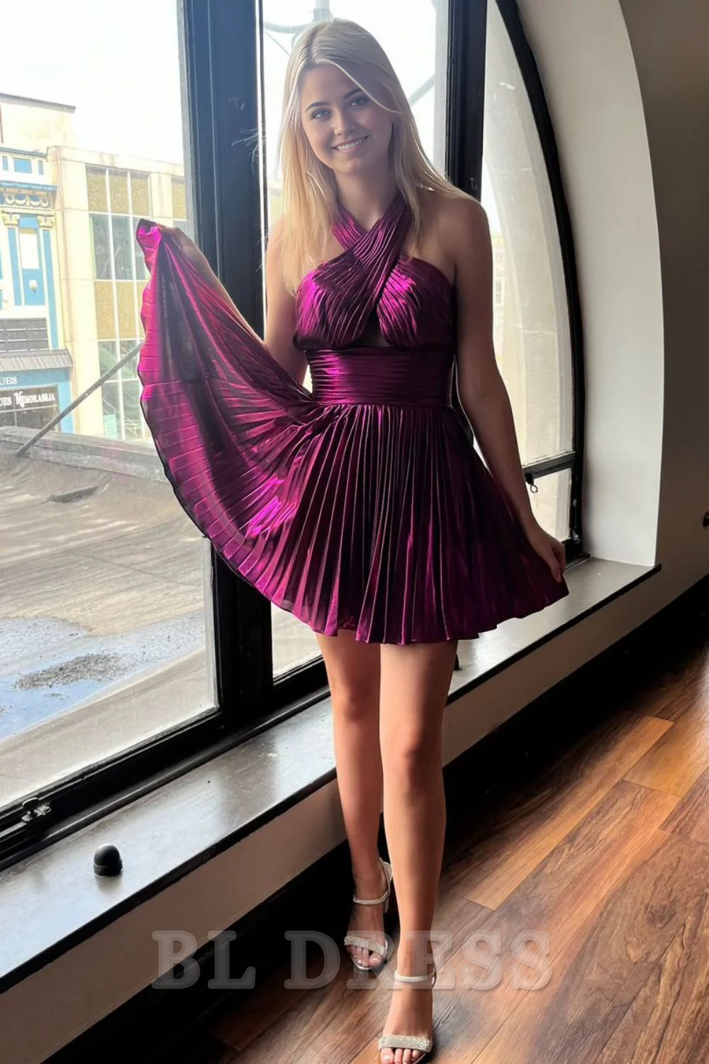 A-Linie Neckholder Kurz Metallic Gold Abendkleider Abendkleid Ballkleid Homecoming-Kleid 