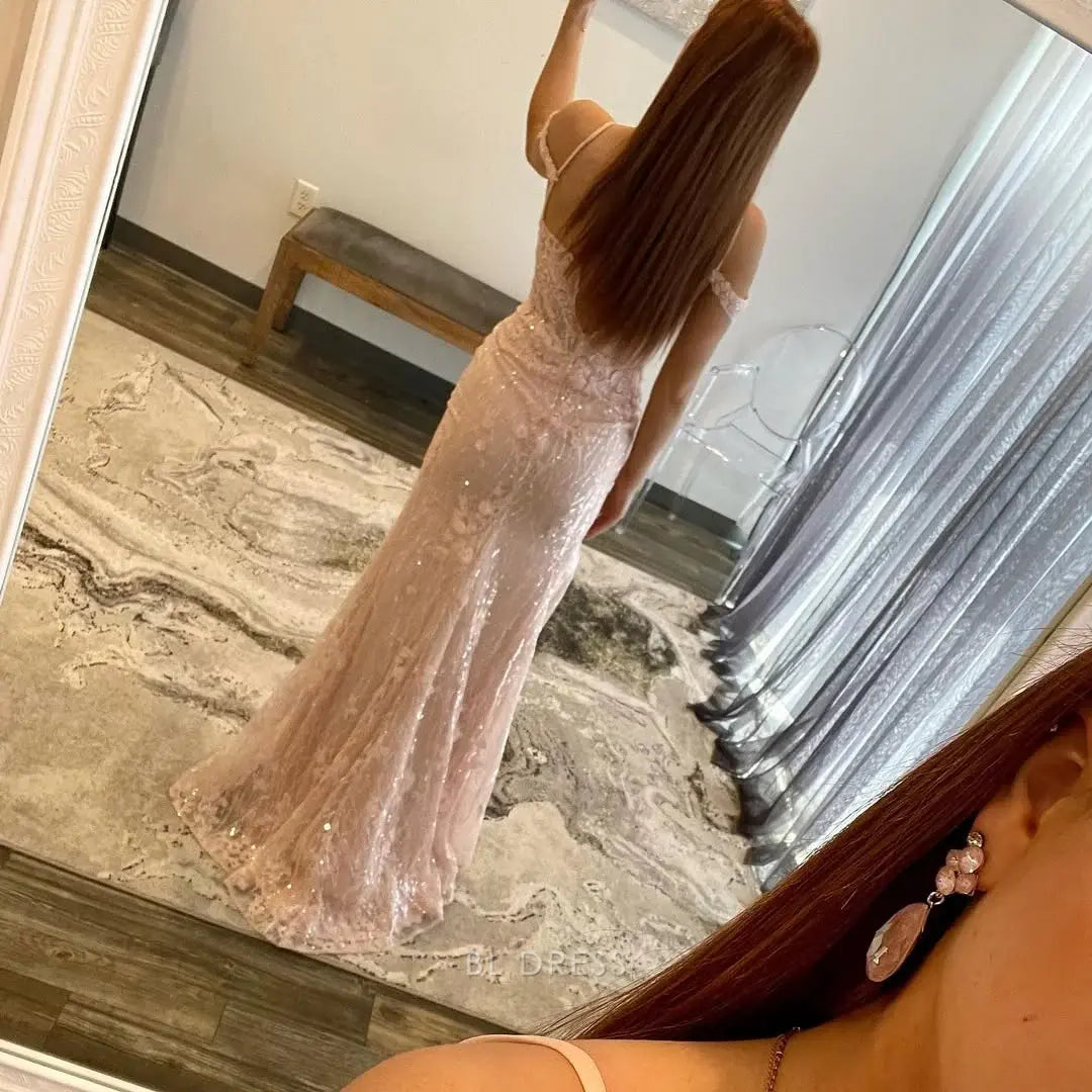 Mermaid Lace Pink Long formal dresses Bridesmaid Dresses evening gown Prom Dress