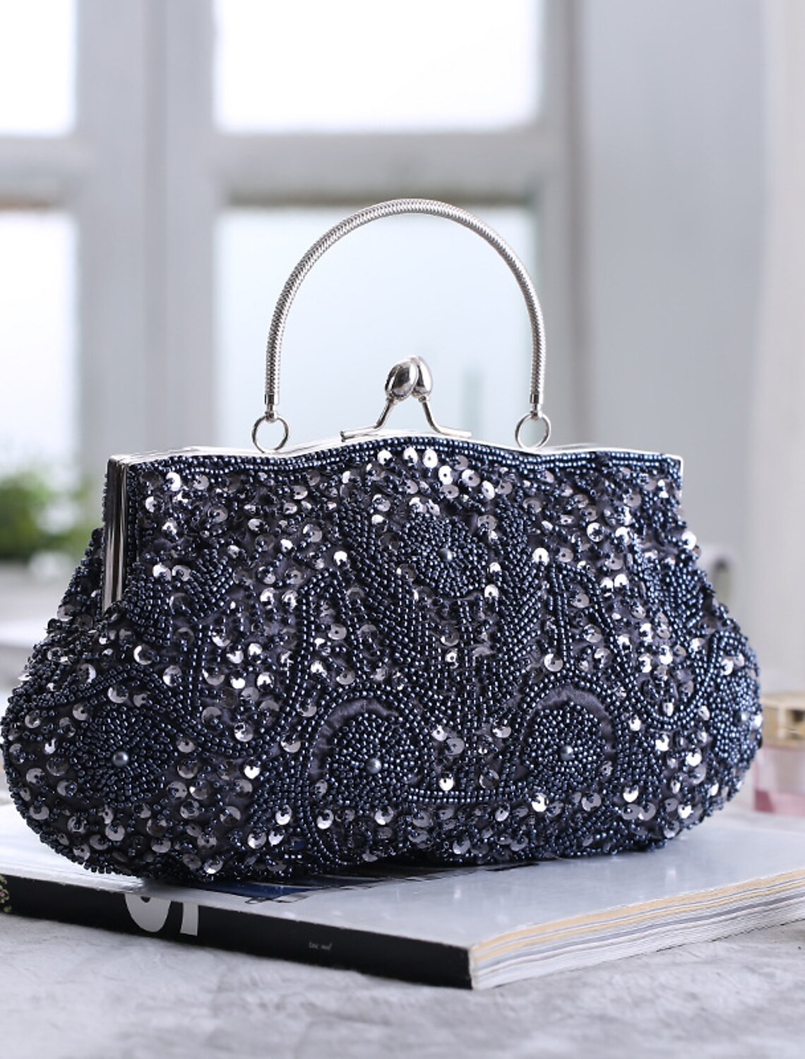 Women's Vintage Beaded Clutch Bag - Elegant Polyester for Evening & Wedding Parties