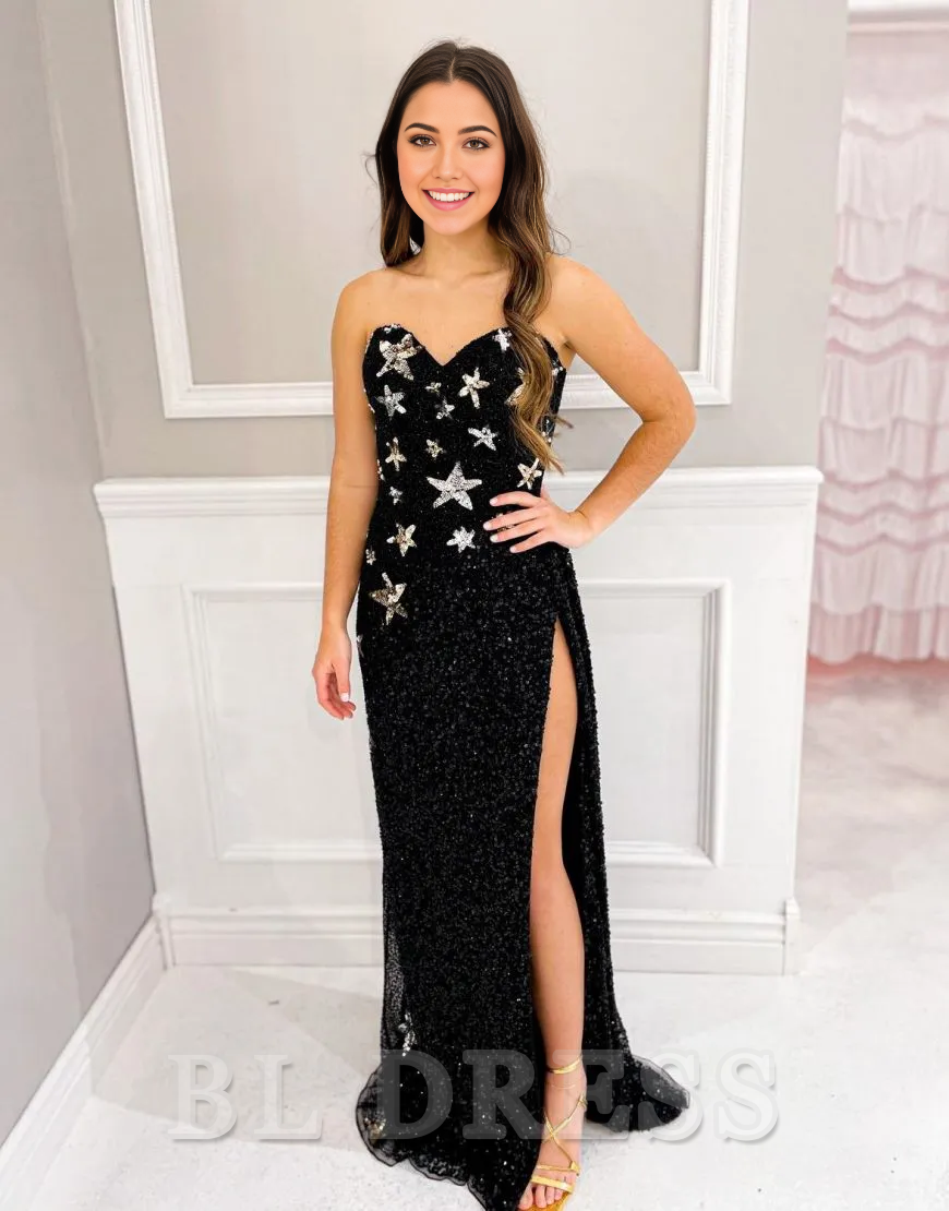 Sheath Sparkly Sequin Sweetheart sleeveless Long formal dresses evening gown Prom Dress