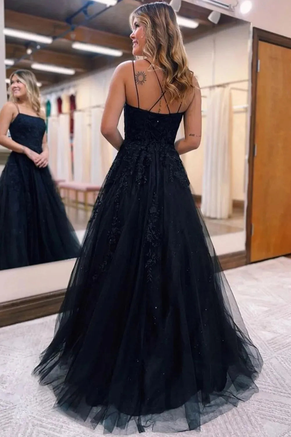 A-Line Tulle Long Prom Dress with Lace