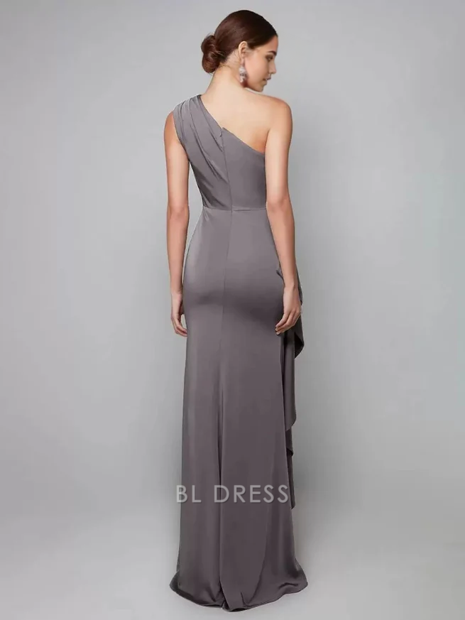 Mermaid Sheath One-Shoulder Pleated Sweep Asymmetrical Guest Dresses Mother of the Bride Dresse