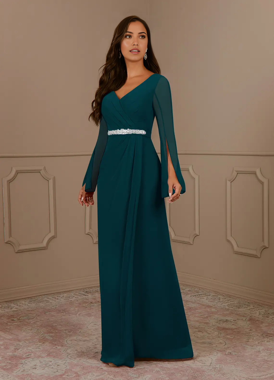 A-Line V-Neck Pleated Chiffon Dress Mother of the Bride Dresses