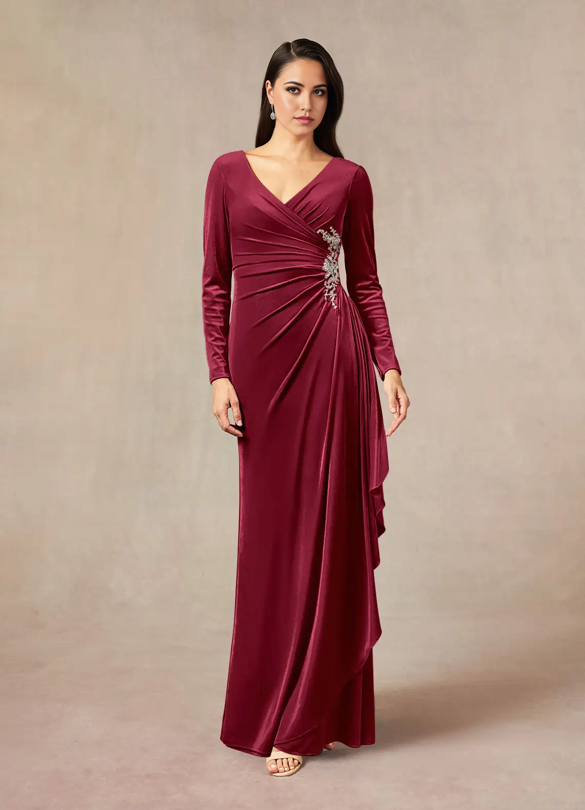 Mermaid V-Neck Pleated Velvet Burgundy formal dresses evening dress Mother of the Bride Dresses