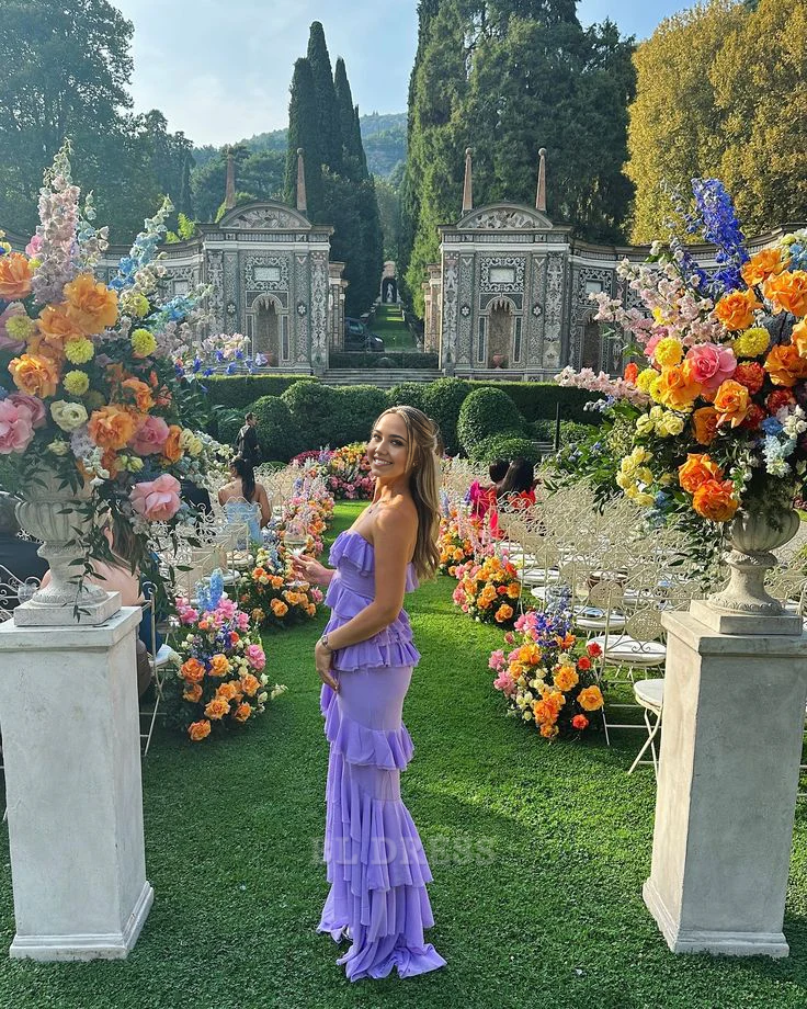 Sheath Strapless Ruffles Light Purple formal dresses Bridesmaid Dresses evening gown Prom Dress