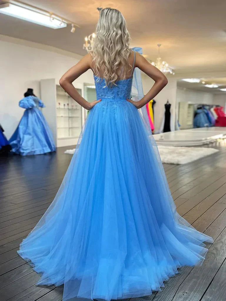 One Shoulder Lace Long Prom Dresses with High Slit Formal Evening Dresses