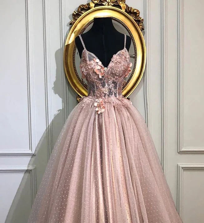 Beaded Sweetheart Neck Tulle Lace Long Prom Dresses Formal Evening Dresses