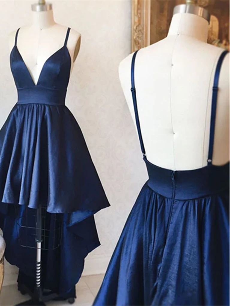 Simple V Neck High Low Short Prom Dresses Homecoming Dresses