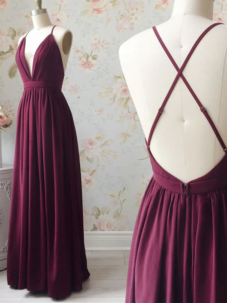Simple V Neck Chiffon Long Prom Dress Formal Evening Dress