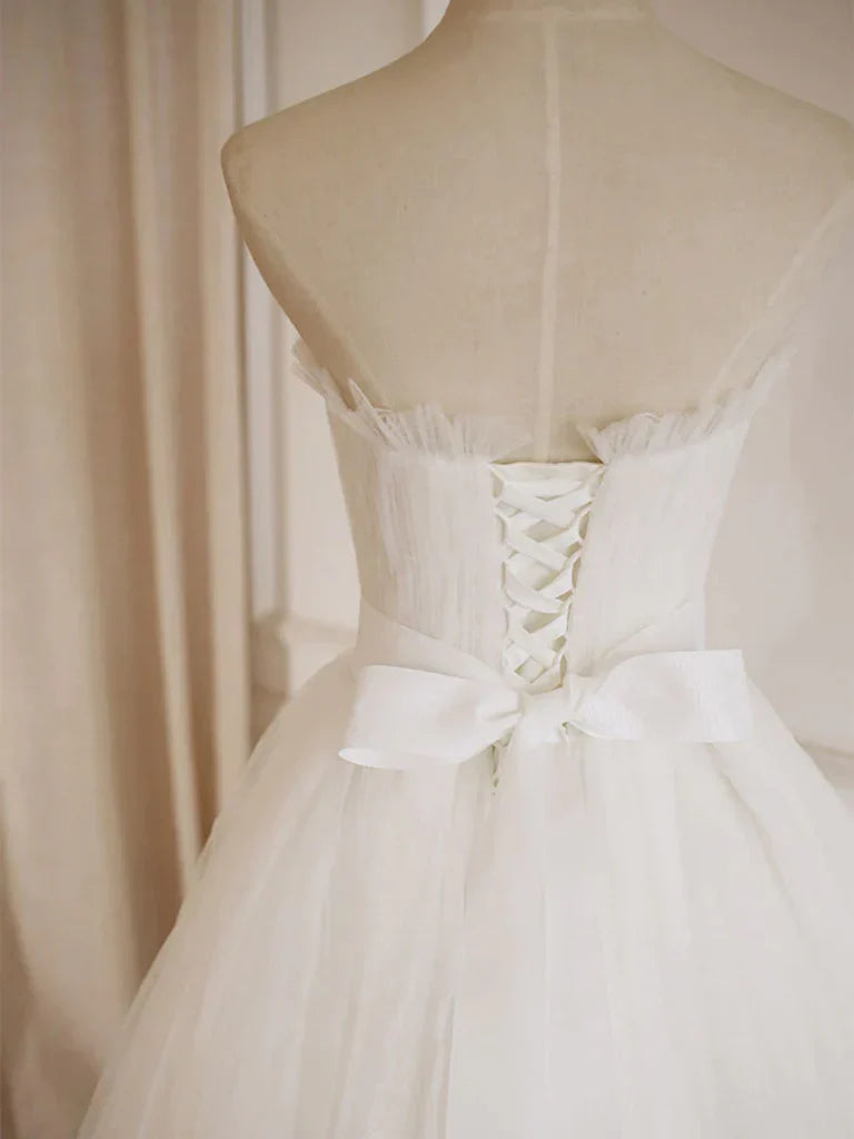 A Line Strapless Tulle Long Prom Dresse