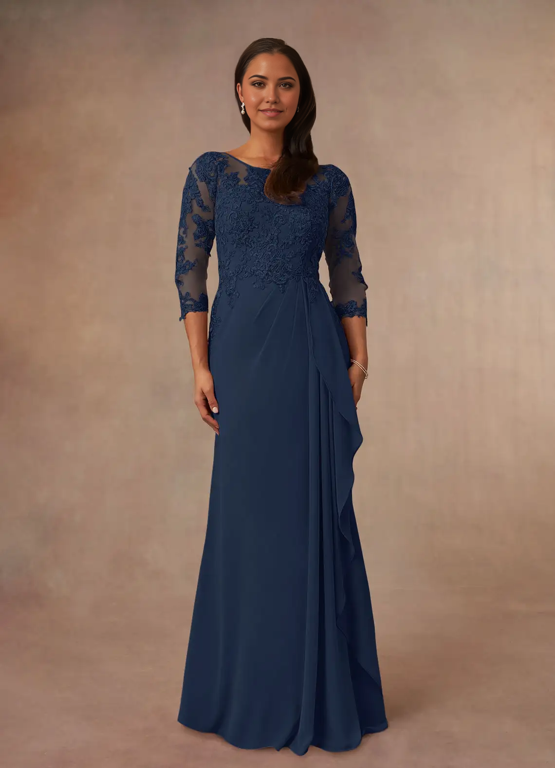 A-Line Scoop Chiffon Dark Navy Mother of the Bride Dresses