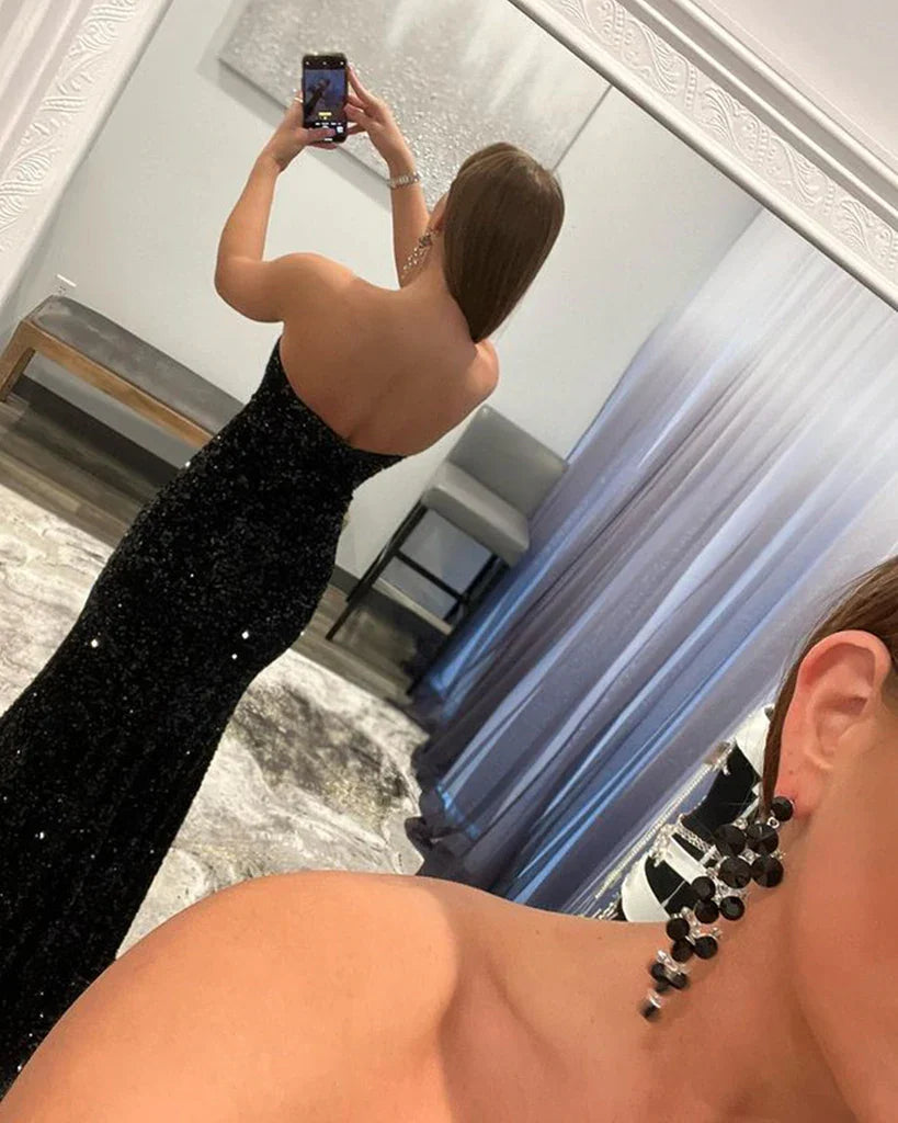 Shiny Strapless Prom Dresses