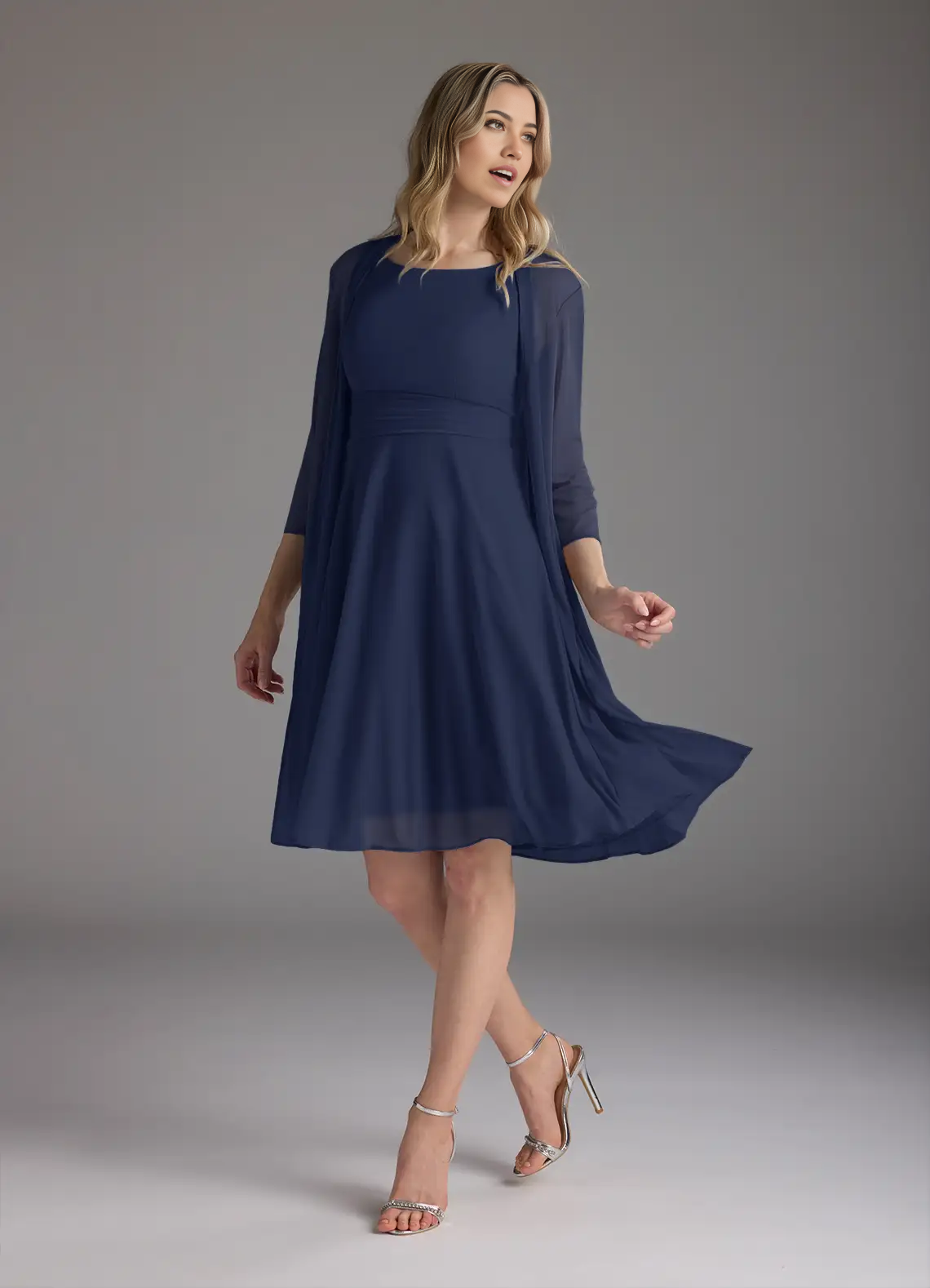 Two Piece A-Line Pleated Dark Navy formal dresses evening dress Mother of the Bride Dresses