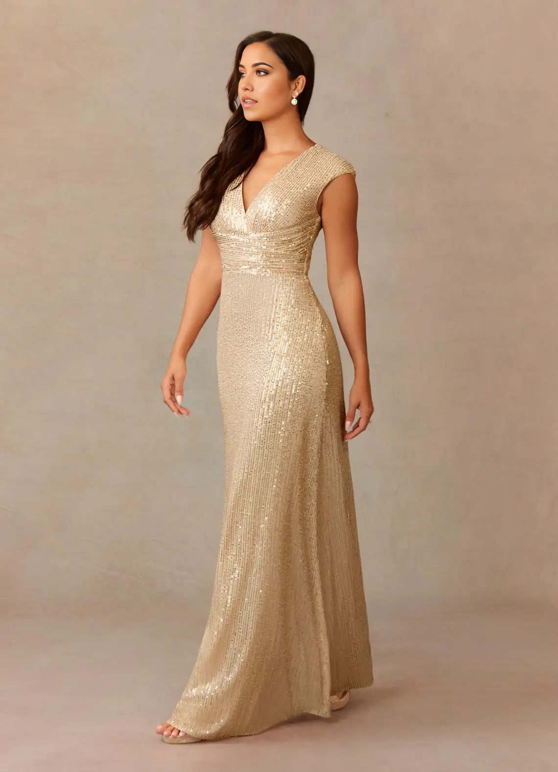 A-Line V-Neck Ruched Champagne Mother of the Bride Dresses