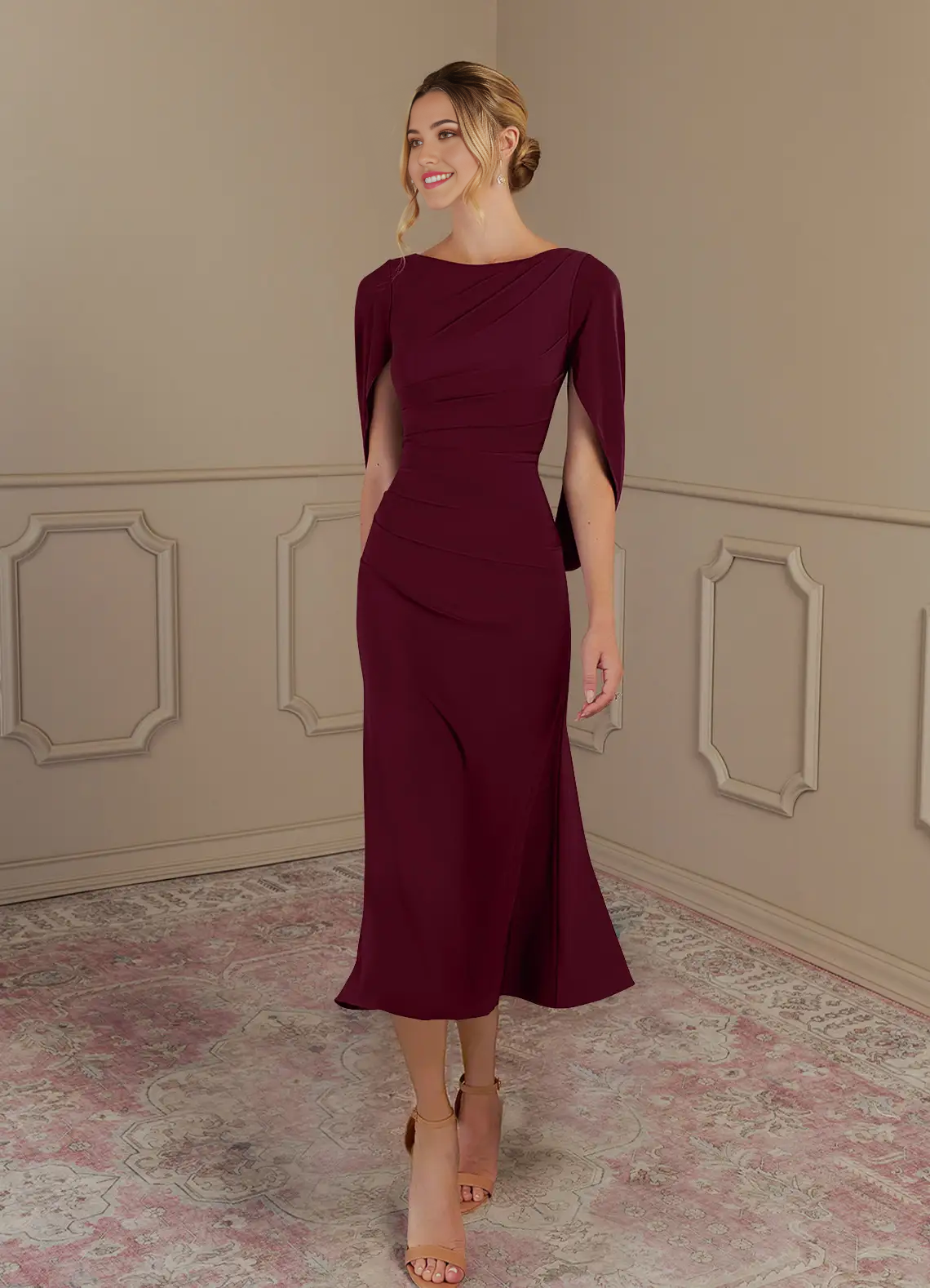 Sheath Boatneck Cabernet formal dresses evening dress Mother of the Bride Dresses