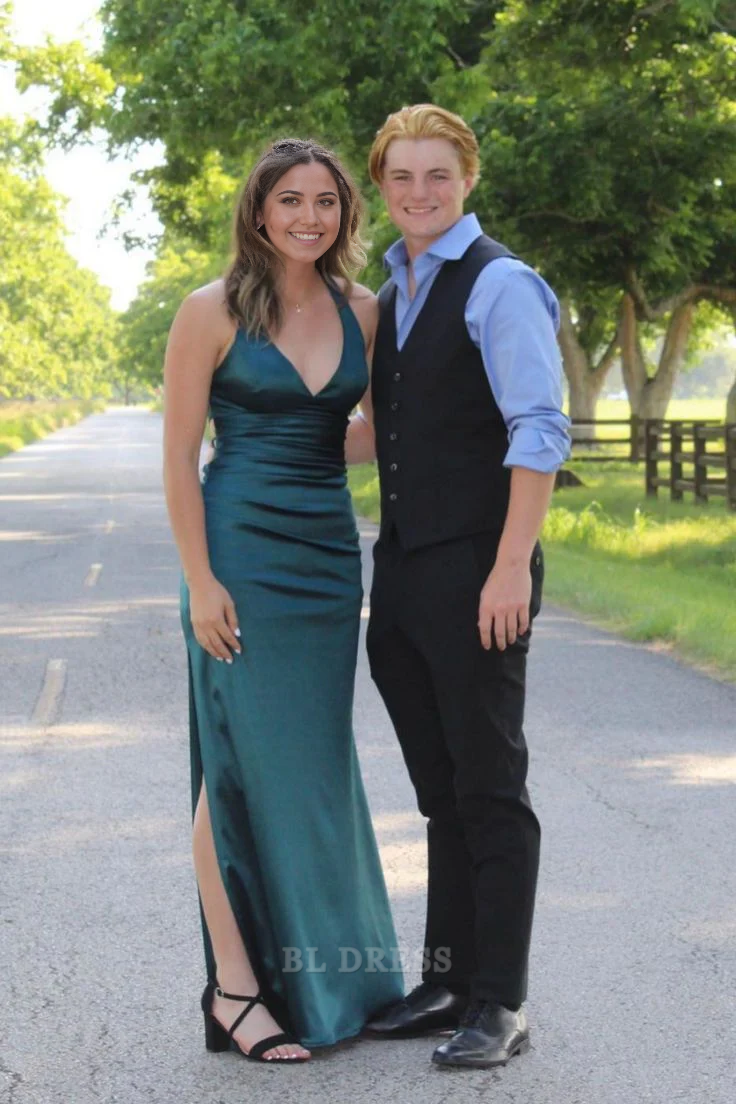 Sheath V Neck Backless Long Slit formal dresses Bridesmaid Dresses evening gown Prom Dress