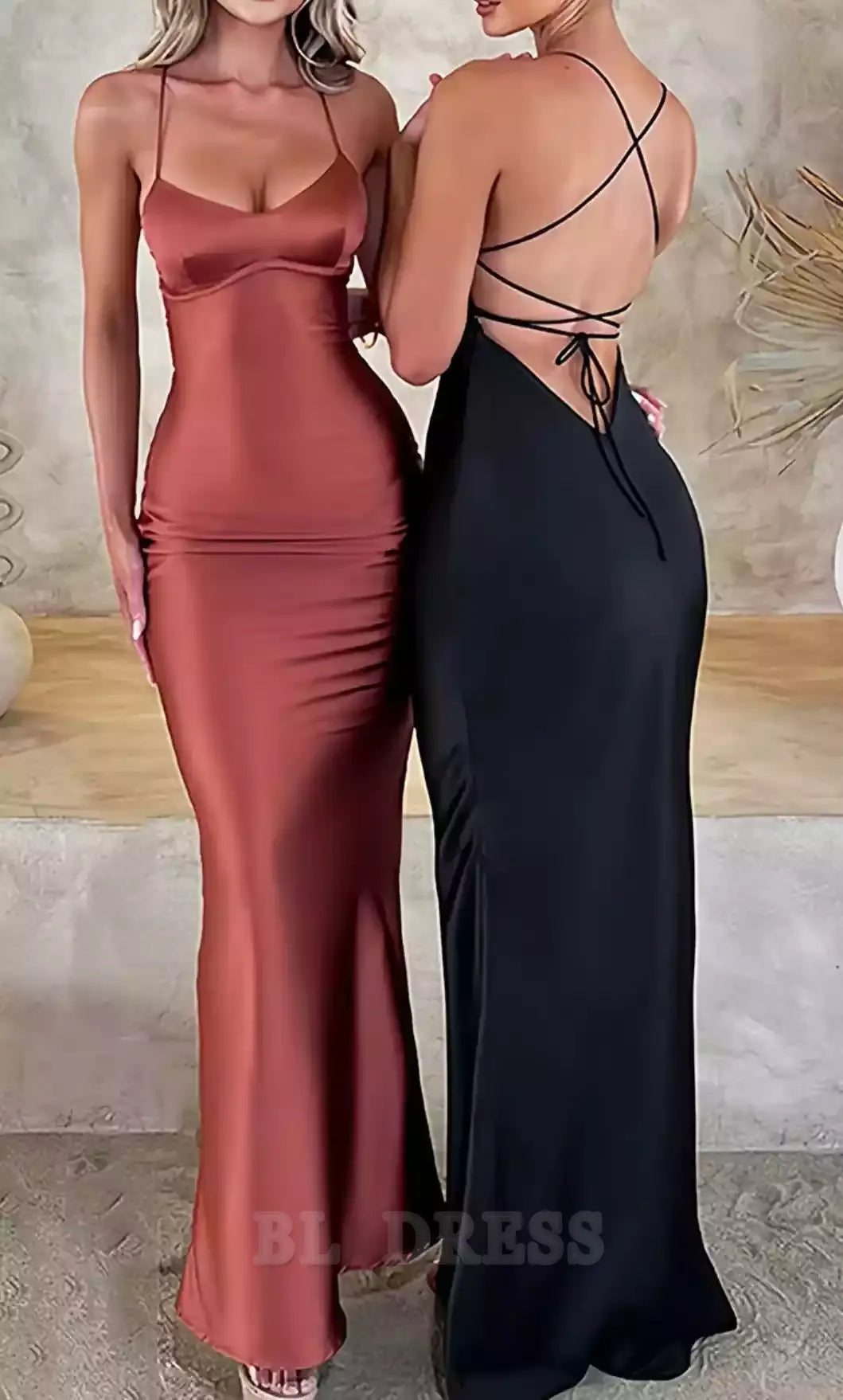 Elegant Spaghetti Straps Satin Backless Sexy formal dresses Bridesmaid Dresses evening gown Prom Dress